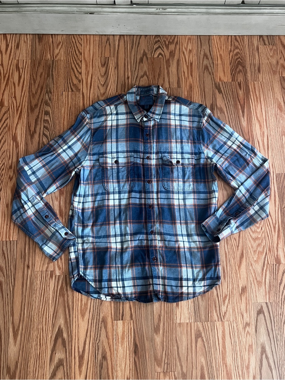 Lucky Brand Indigo Plaid Classic Fit Long Sleeve  Button Up Shirt - Med